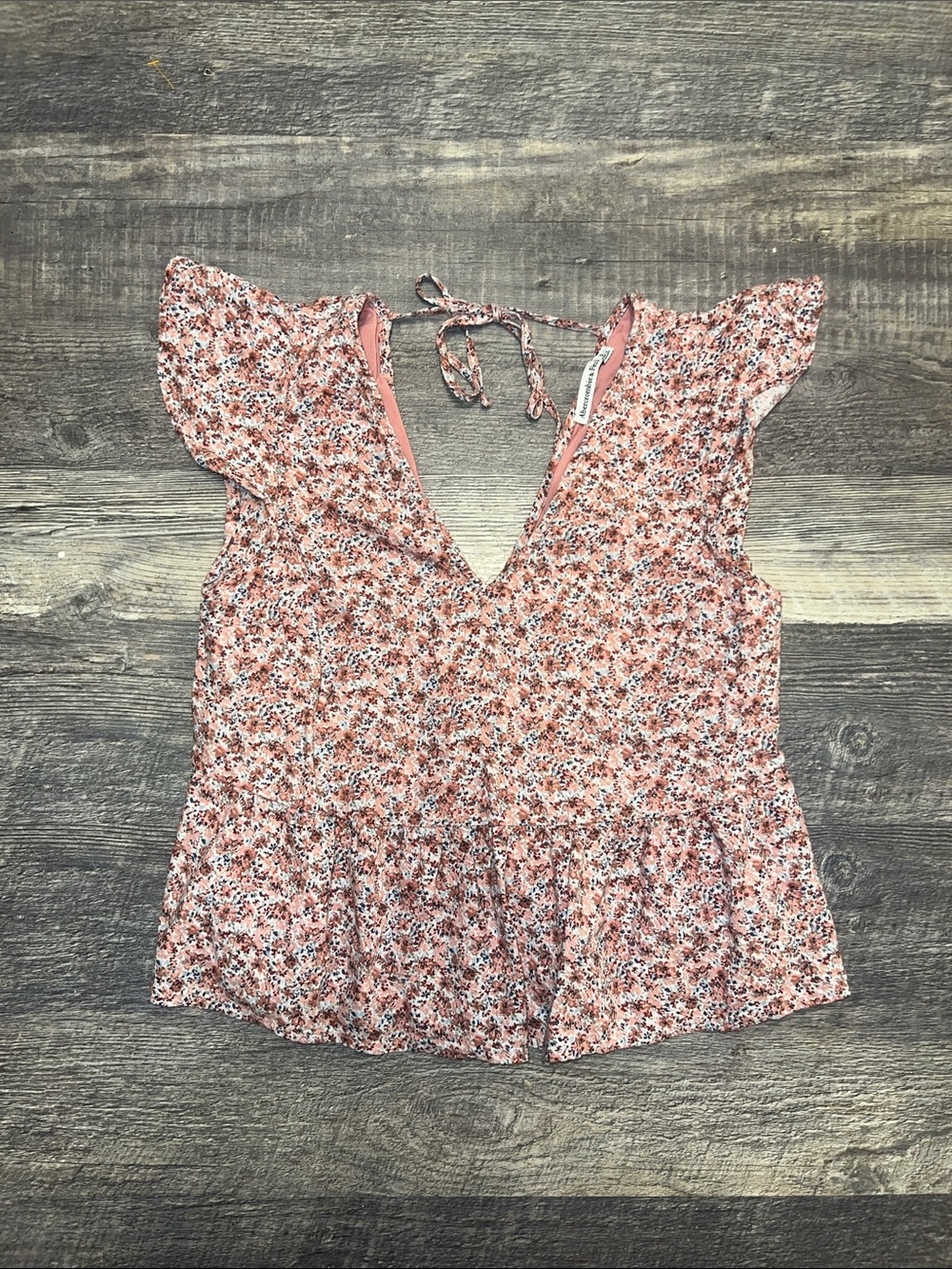 Abercrombie Floral Flutter Sleeve V Neck Peplum Blouse Top Size Small